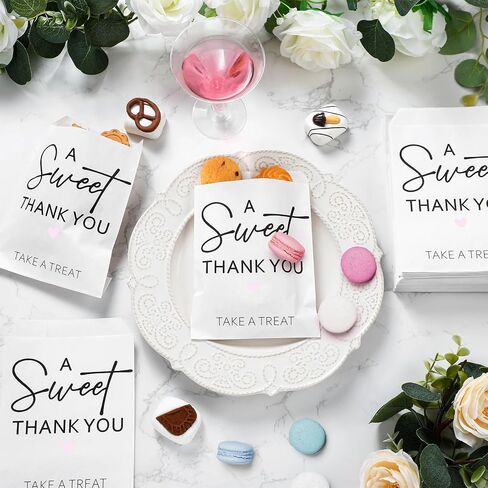 100 Pcs Wedding Cookie Bags 5 x 7 Inch Candy Buffet Party Favor Paper Bags a Sweet Thank You Take a Treat Cookie Supplies for Guest Decorating Pastry Bridal Shower(White,Wedding) in Saudi Arabia
