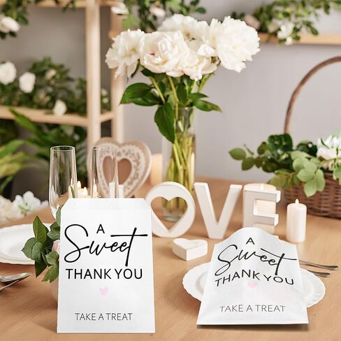 100 Pcs Wedding Cookie Bags 5 x 7 Inch Candy Buffet Party Favor Paper Bags a Sweet Thank You Take a Treat Cookie Supplies for Guest Decorating Pastry Bridal Shower(White,Wedding) in Saudi Arabia