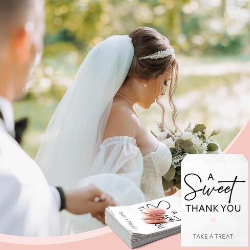 100 Pcs Wedding Cookie Bags 5 x 7 Inch Candy Buffet Party Favor Paper Bags a Sweet Thank You Take a Treat Cookie Supplies for Guest Decorating Pastry Bridal Shower(White,Wedding) in Saudi Arabia