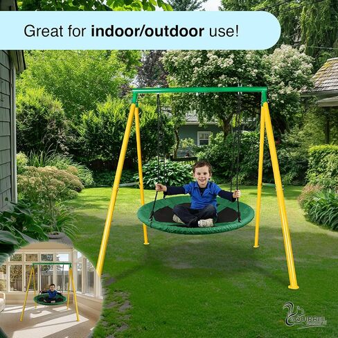 إطار مجموعة أرجوحة شديدة التحمل وأجهزة تجميع، معدات ملاعب خارجية للأطفال، حامل أرجوحة معدني آمن ومتين - أخضر وأصفر in Kuwait