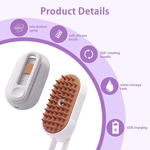 ZTJ Steam Brush for Dogs and Cats-3-in-1 Pet Gooting Tool للتنظيف والانفصال والتدليك-البخار النانوي ، وماسك الشعر ، ومقبض 360 درجة (أبيض) in Saudi Arabia