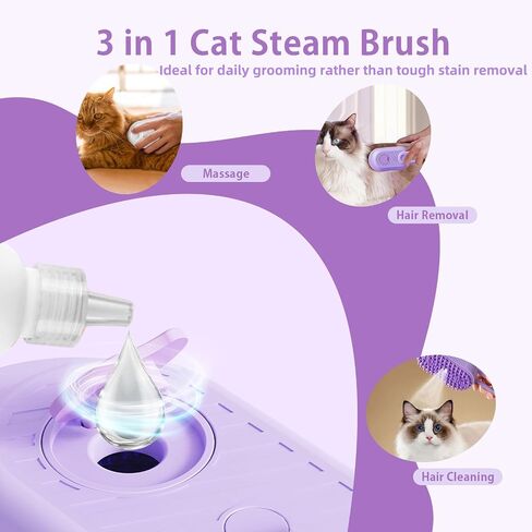 ZTJ Steam Brush for Dogs and Cats-3-in-1 Pet Gooting Tool للتنظيف والانفصال والتدليك-البخار النانوي ، وماسك الشعر ، ومقبض 360 درجة (أبيض) in Saudi Arabia