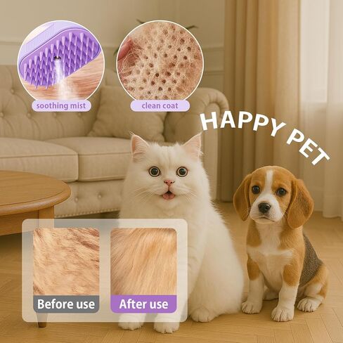 ZTJ Steam Brush for Dogs and Cats-3-in-1 Pet Gooting Tool للتنظيف والانفصال والتدليك-البخار النانوي ، وماسك الشعر ، ومقبض 360 درجة (أبيض) in Saudi Arabia