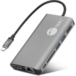 SIIG USB-C MST Video with Hub, LAN and PD 3.0 Docking, USB-C Multiport Adapter, 4K HDMI or Displayport Video, Dual 1080p, 100W PD, 2X USB 3.0 Ports, USB-C Port, Ethernet/SD (JU-DK0F11-S1)