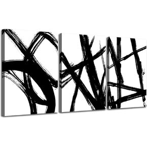 RUIFENGL Blue Abstract Canvas Prints Wall Art Decor- Blue and Black Gold Lines Fantasy Colorful Graffiti Artwork Paintings Picture for Bedroom Home Office Wall Decoration 12"x16"x3 Panels