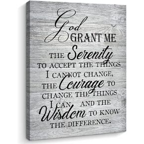 Creoate Serenity Prayer Canvas Wall Art, God Grant Me the Serenity Inspirational Wall Art Farmhouse Wall Decor for Bedroom Scripture Pray Room,Grey, Ready to Hang