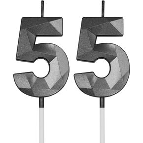 55th Birthday Candles for Cake, Gold Number 55 3D Diamond Shaped Candle Birthday Decorations Party Supplies for Women or Men