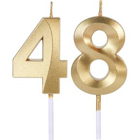 Gold 48th & 84th Birthday Candles for Cakes, Number 48 84 Candle Cake Topper for Party Anniversary Wedding Celebration Decoration
