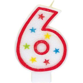 Vibrant Multicolor Number "6" Glitter Wax Birthday Candle - 7.75" (1 Count) - Perfect for Unforgettable Parties