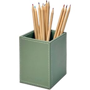 UnionBasic Square Pen Holder, Leather Pencil Cup, Desktop Caddy Stationery Organizer, Black
