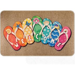 Summer Flip Flop Door Mat Non Slip Rubber Summer Slippers Welcome Doormat Summer Nautical Beach Flip Flops Front Door Rug for Indoor Outdoor Floor Door Mat Home Bath Room Decoration 27.5 x 16.5 Inch