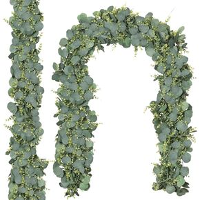 CQURE 2 Pack 5.9ft Eucalyptus Garland, Artificial Greenery Garland Fake Silver Dollar Eucalyptus Leaves Spring Garland Wreath Vines for Wedding Table Party Mantle Bedroom Wall Room Decor