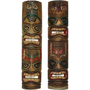 Set of 10 Hand-Carved Tiki Masks - 12-Inch Polynesian Wooden Wall Decor, Artisan-Crafted by Indonesian Masters, Vibrant Island Colors, Versatile Hanging Options, Unique Artistry