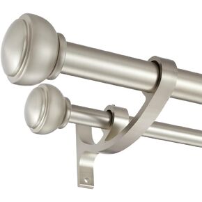 Double Curtain Rods Warm Gold, Adjustable Double Rod Curtain Rods 48 to 84 Inch, Double Window Decorative Rods with Cap Finials, 1-Inch Front and 5/8 Inch Back Double Window Drapery Rod