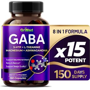GABA 16,280mg - X15 Power with 5-HTP, L-Theanine, Magnesium, Ashwagandha - Relax & Restore, Support Sleep Well - Made in USA (150 Count (Pack of 1))