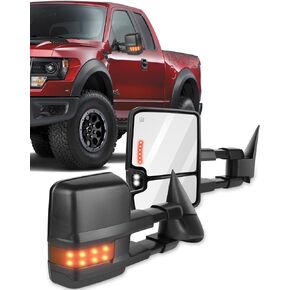 ECCPP Towing Mirrors Pair Side Replacement fit for 2003-2007 for Chevy for Silverado for GMC for Sierra Power Heated Signal Light Width Light Chrome Cap Left and Right Side Tow Mirrors