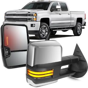 OCPTY Towing Mirrors With Power Adjusted Heated Driver Side And Passenger Side Tow Mirrors Compatible With1999-2002 For Chevy Silverado For Gmc Sierra With Turn Signal Running Light Chrome Housing