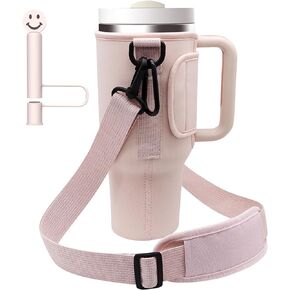 Aoboco Water Bottle Carrier for Stanley Quencher H2.0 Tumbler 40 Oz,Water Bottle Pouch with Adjustable Shoulder Strap & Straw Covers,Neoprene Water Bottle Holder for Hiking