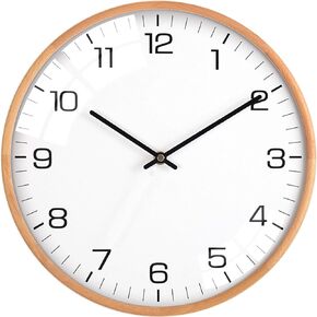 Driini Analog Dome Glass Wall Clock (12") - Pine Wood Frame with Two-Tone Wooden Face - Battery Operated with Silent Movement - Large Decorative Clocks for Classroom, Office, Living Room, or Bedrooms.