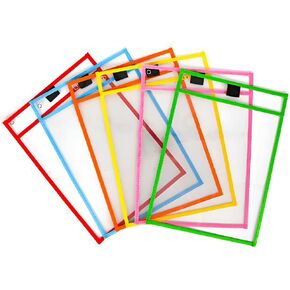 6pcs Dry Erase Pockets,Reusable Plastic Sleeves,Clear Wipeable Shop Ticket,Teacher Supplies for Classroom Organization Office Supplies,6Colors (A-Multicolor)