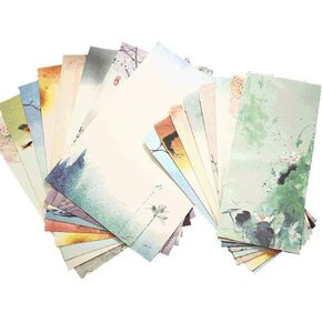 48 Pcs Letter Writing Stationery Paper Letter Set, 32 Colorful Writing Stationery Paper Letter Writing Paper with 16 Envelope, 8 Different Color Ink Painting Classic Vintage Antique Design