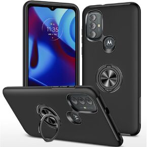 حافظة Moto G Play 2023 لهاتف Motorola Moto G Power 2022 حافظة من الدرجة العسكرية مضادة للصدمات وحامل حلقي مدمج ومسند وحامل تثبيت في السيارة لهاتف Moto G Play 2023 G Pure Phone Case (أسود)