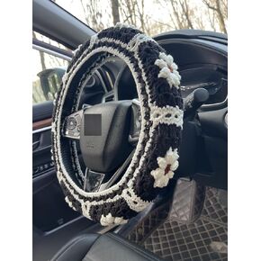 Crochet Daisy Steering Wheel Cover, Handmade Steering Wheel Cover for Women,Cute Steering Wheel Cover,Car Accessories (Black Steering Wheel Cover)