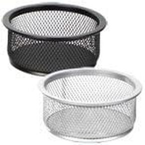 Set of 2 (BOTH Silver) Wire Mesh Clip Storage Cups / Office Supply Holders, 4-inch diameter