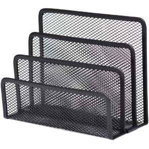 lasenersm 1 Piece Desk Organizer Desktop Organizer Desk Mail Organizer Metal Mesh Desktop File Holder Letter Sorter Desktop Stationary Organizer with 3 Vertical Upright Compartments, Black