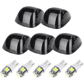 cciyu Cab Roof Top Marker Light 5 Pack Smoke 264141BK Running Lamps w/White LED Light Bulbs Replacement fit for 1994 1995 1996 1997 1998 For Dodge for Ram 2500 3500 Heavy Duty trucks