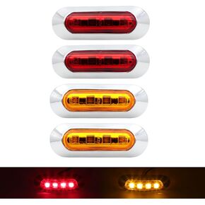 TMH 4 pcs 3.6 Inch submersible 4 LED 2 Red 2 Amber Side Led Marker 10-30v DC Truck Trailer marker lights, Marker light amber, Rear side marker light, Boat Cab RV