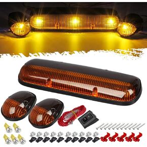 Partsam 3PCS Amber Cab Roof Running Marker Lights +5xT10 5050 Amber LEDs Compatible with Silverado/Sierra 1500 1500HD 2500 2500HD 3500 2002 2003 2004 2005 2006 2007 Pickup Trucks