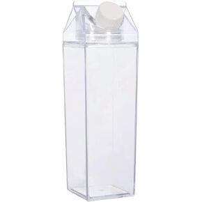 Milk Carton Water Bottle 17oz (500mL) Plastic Clear Square Milk Bottles BPA Free Leakproof Milk Carton Cups Portable Reusable Milk Carton Shaped Juice Bottle for Gym Outdoor Sports Travel Camping