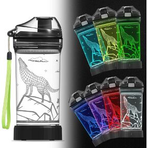 Axolotl Kids Water Bottle with 3D Glowing LED Light - 14 OZ Tritan BPA Free - Creative Ideal Travel Cup Gift for School Kid Boy Child Gamer Holiday Camping Picnic