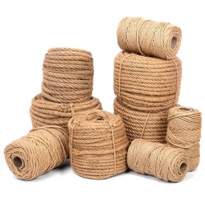 Glarks 14mm x 164 Feet Natural Jute Twine, Well Braided Jute Rope Heavy Duty Thick Twine String Packing String Rope for DIY Gifts Wrapping Bundling Decoration Gardening Applications (14mm x 164 Ft)