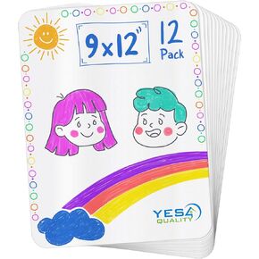Yes4Quality Classroom Dry-Erase White Board Set (12 Pack, 12x9), Double-Sided Small Lapboards for Kids, Students & Teachers, Portable Mini Whiteboard Sheets for Writing & Studying