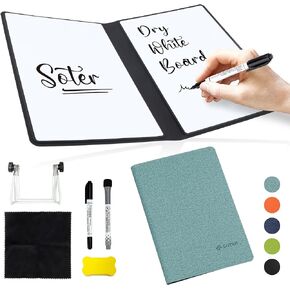 Soter White Board Dry Erase. Small White Board with Pens, Dry Erase Eraser, and Cloth. Dry Erase Board with Stand for Staff, Businessman, Artist. ECO-Friendlier Dry Erase Notebook (Black)