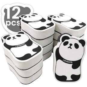 12Pcs Magnetic Whiteboard Eraser, Panda Shaped Dry Erase Erasers for Kids -Cute Glass Board Eraser for Classroom, Home, Office