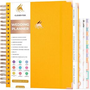 Clever Fox Wedding Planner – Wedding Book & Organizer for the Bride – Wedding Planning Binder with Pockets, Tips & Checklists – Wedding Notebook – Engagements Gift – 25.5x28cm (Amber Yellow)