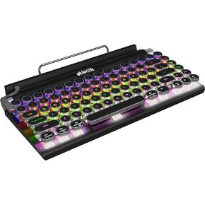 Vintage Typewriter Keyboard Wireless, Mechanical 83-Key, Blue Switches, 14 LED Lighting Modes, USB Type-C, Bluetooth Wired Wireless Keyboard, Compatible with PC, Laptops, Tablets