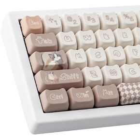 Hyekit PBT Keycaps for Mechanical Keyboard - 144 Keys Cute Cat Keycaps, Dye-Sublimation Cute Keycaps Mao Profile Custom Keycaps for Cherry Gateron MX Switches, for Mac Windows PC Keyboard