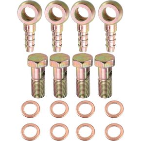 X AUTOHAUX 4 Set 10mm Banjo Hose Barb Bolt Fittings Banjo Bolt Washer Bronze Tone with 10mm Spacers for Car