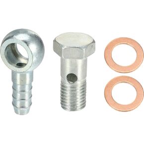 ACROPIX 12mm ID 10 mm OD M12x1.25 Banjo Hose Barb Bolt Fittings Universal Banjo Fitting Fuel Line with Copper Washers for Motorcycle Silver Tone - Pack of 4