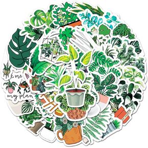 Green Plant Stickers for Water Bottles,Kids 50Pcs Green Flowerpot Plants Waterproof Vinyl Decals,Luggage Refrigerator Computer Stationery Laptop Skateboard Bike DIY Sticker