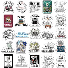 400 Pcs Book Stickers Compatible with Kindle Bookish Stickers Decal Funny Skeleton PVC Sticker Waterproof Book Lover Reading Sticker for Laptop Bottle Skull Sticker Gift for Kid Teen Adult