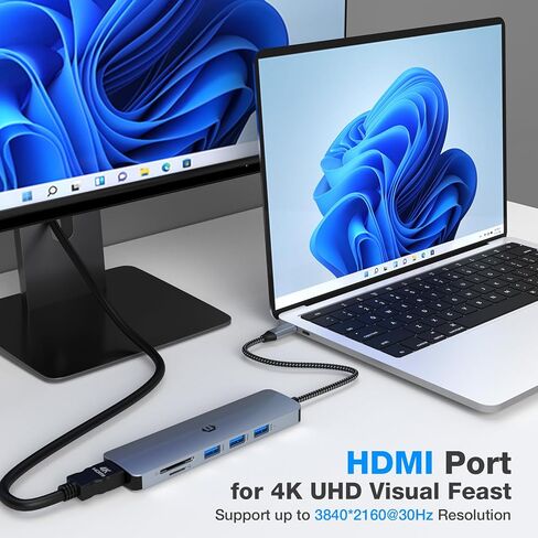 USB C Hub, Tymyp Transform Your Device with a 6 in 1 Laptop Docking Station, 5 Gbps Data Transfer, 4K HDMI, 3 x USB 3.0, 5 Gbps Data Transfer in Saudi Arabia