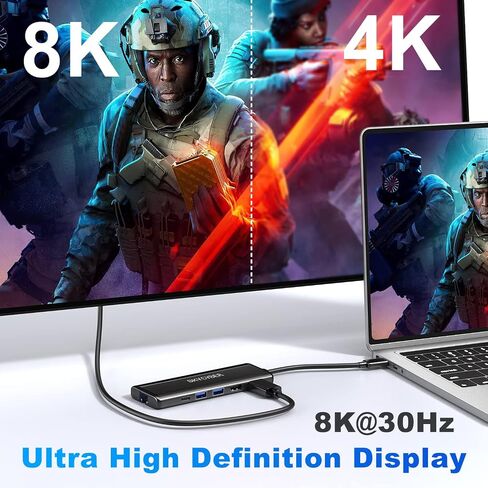 محطة إرساء الكمبيوتر المحمول USB C لشاشات 4K مزدوجة أو مخرج 8K فردي، موزع USB C 8 في 1 مع HDMI PD، إيثرنت، SD/TF، ​​2 منفذ USB، 100 وات PD، محول USB متعدد المنافذ لأجهزة الكمبيوتر المحمول MacBook/Dell/HP/Lenovo in Saudi Arabia