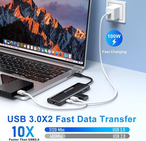 محطة إرساء الكمبيوتر المحمول USB C لشاشات 4K مزدوجة أو مخرج 8K فردي، موزع USB C 8 في 1 مع HDMI PD، إيثرنت، SD/TF، ​​2 منفذ USB، 100 وات PD، محول USB متعدد المنافذ لأجهزة الكمبيوتر المحمول MacBook/Dell/HP/Lenovo in Saudi Arabia
