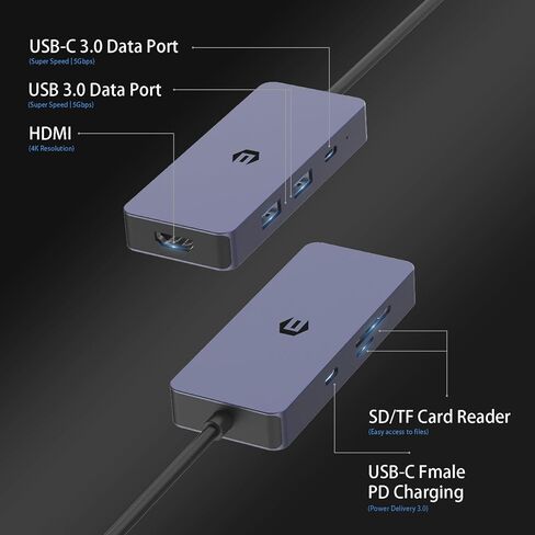 7 in 1 USB C Hub, USB C Adapter, Dual Monitor Multiport Adapter with USB C to HDMI 4K, Dongle for Tablet and Laptop, USB 3.0 USB-A/C Port, 100W PD, SD/TF Card Reader in Saudi Arabia