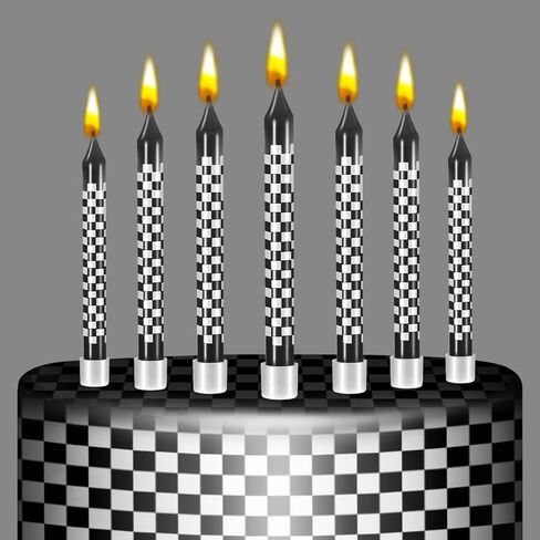 Birthday Candles for Cake, 12Pcs Racing Cars Themed Black and White Checkered Flag Happy Birthday Candles Cupcake Topper, Birthday Candle for Racing Cars Party Decoration Boys Children in Kuwait